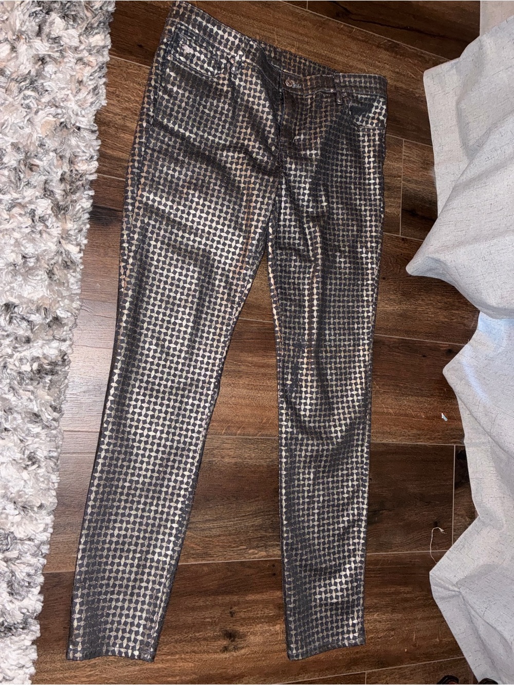 Armani Exchange Black and Cream Patterned Slim Pants